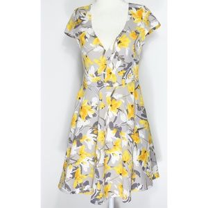 LuLu's Grey and Yellow Floral V Neck Sundress